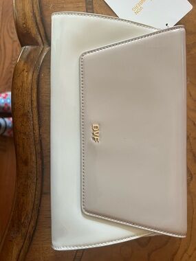 Diane Von Furstenberg Cream & White Patent Envelope Clutch